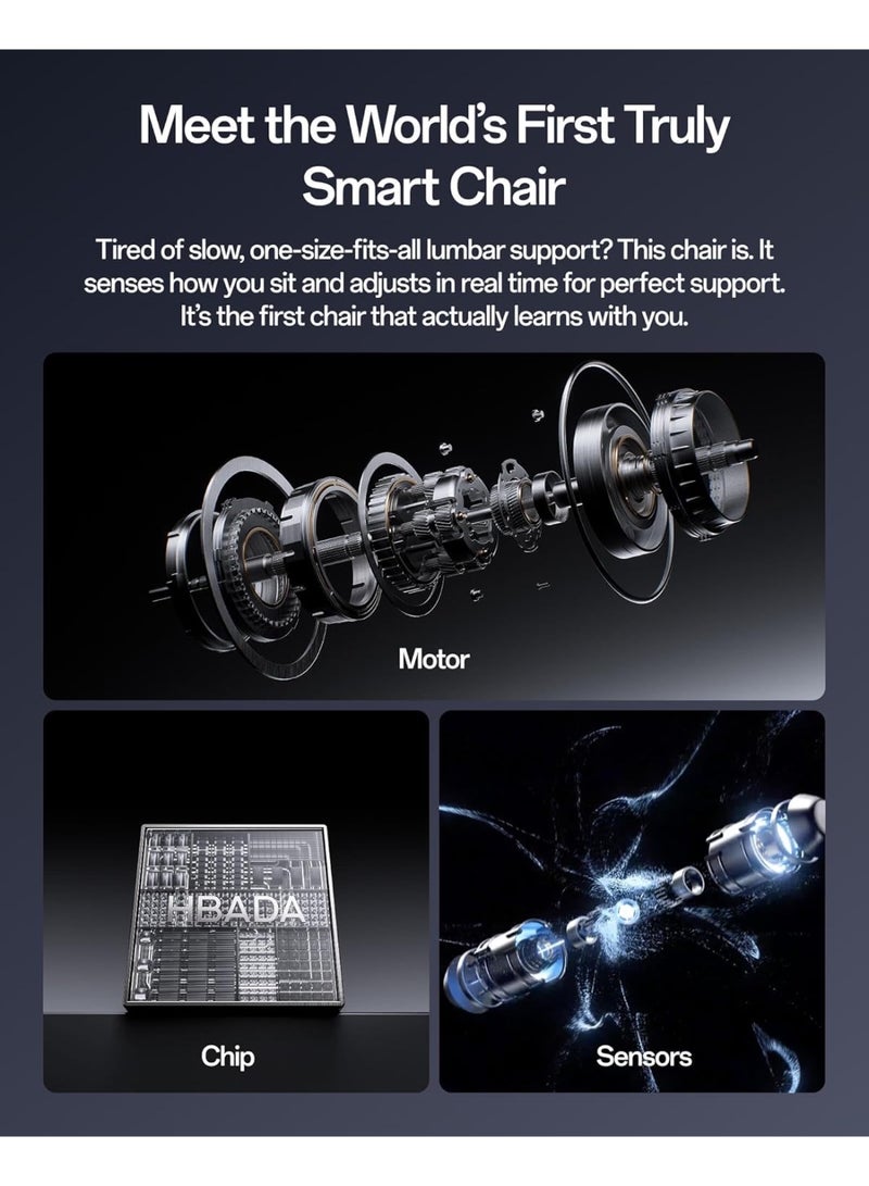 Hbada X7 Smart Ergonomic Chair, Office Chair, with Fully Automated Lumbar Tracking, 4D Adjustable Headrest, 720° Adjustable Armrests, Ventilated Seat Cushion, Swivel, Grey - Image 3