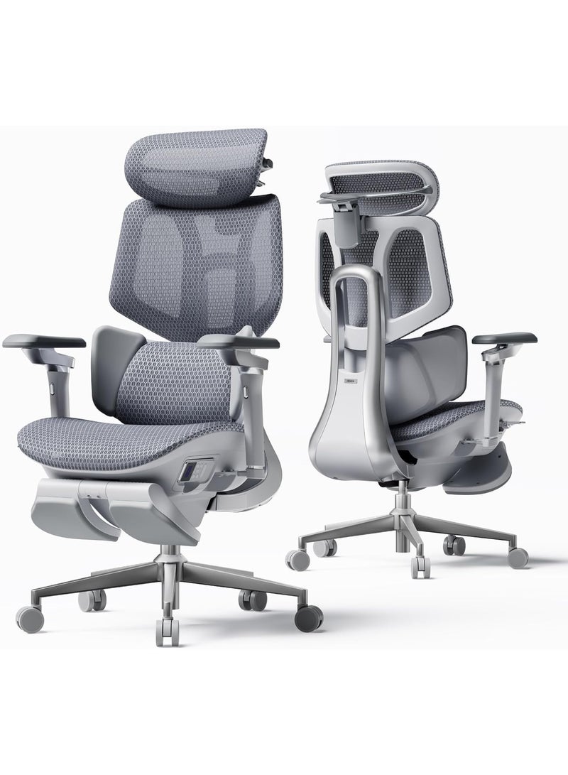 Hbada X7 Smart Ergonomic Chair, Office Chair, with Fully Automated Lumbar Tracking, 4D Adjustable Headrest, 720° Adjustable Armrests, Ventilated Seat Cushion, Swivel, Grey - Image 1