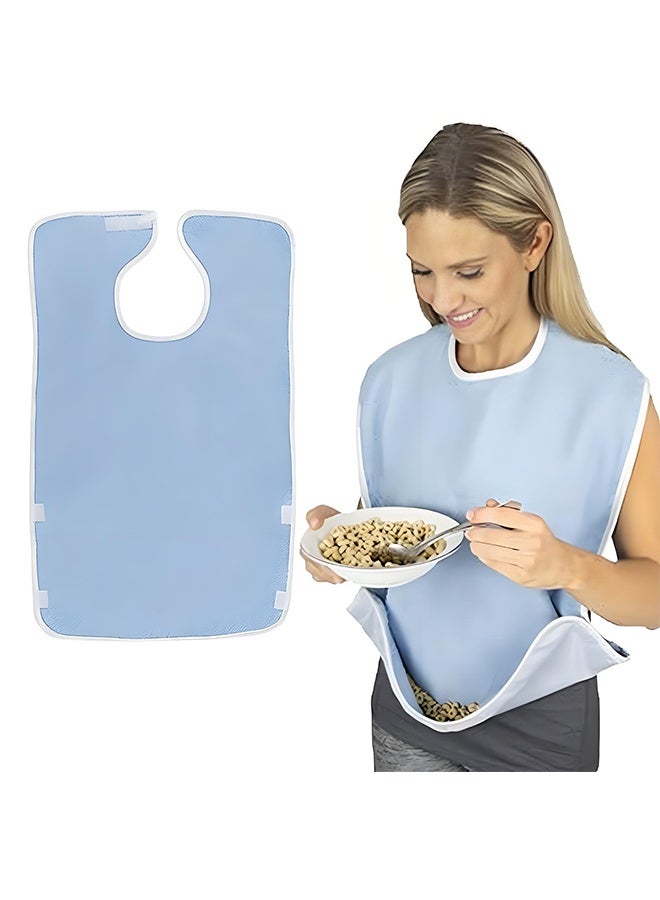 Adult Bib with Snaps, Reusable Elderly Bib with Adjustable Strap for Eating, Washable Dining Bibs for Elderly, Clothing Protector for Elderly Senior Citizens - Image 1