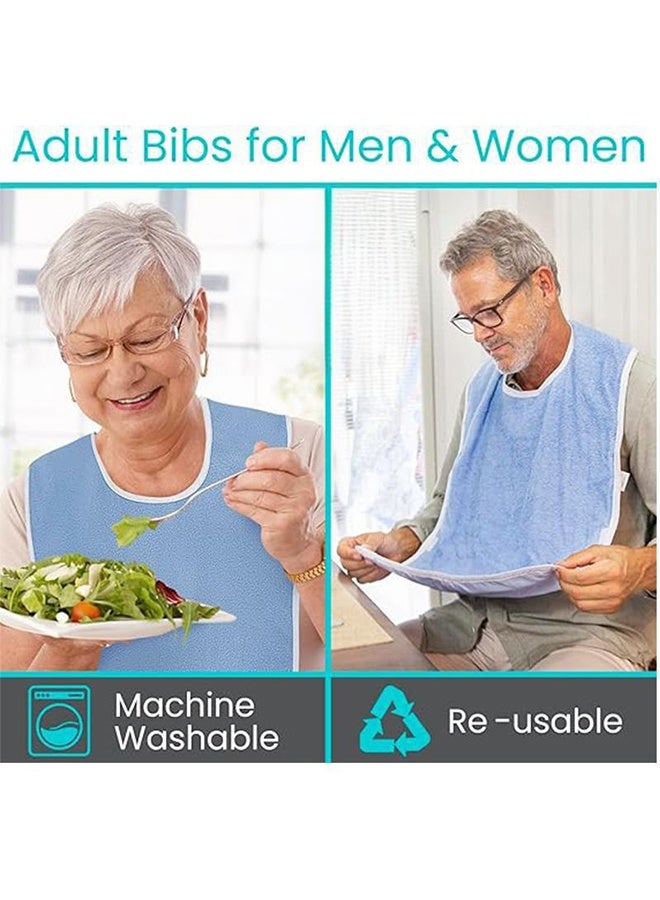 Adult Bib with Snaps, Reusable Elderly Bib with Adjustable Strap for Eating, Washable Dining Bibs for Elderly, Clothing Protector for Elderly Senior Citizens - Image 3