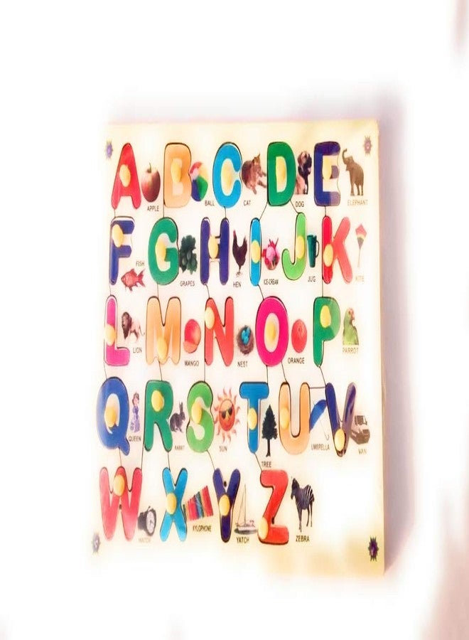 futurez key� wooden capital alphabet puzzle tray with picture and knobs. help your kids to play and learn- Multi color - Image 1