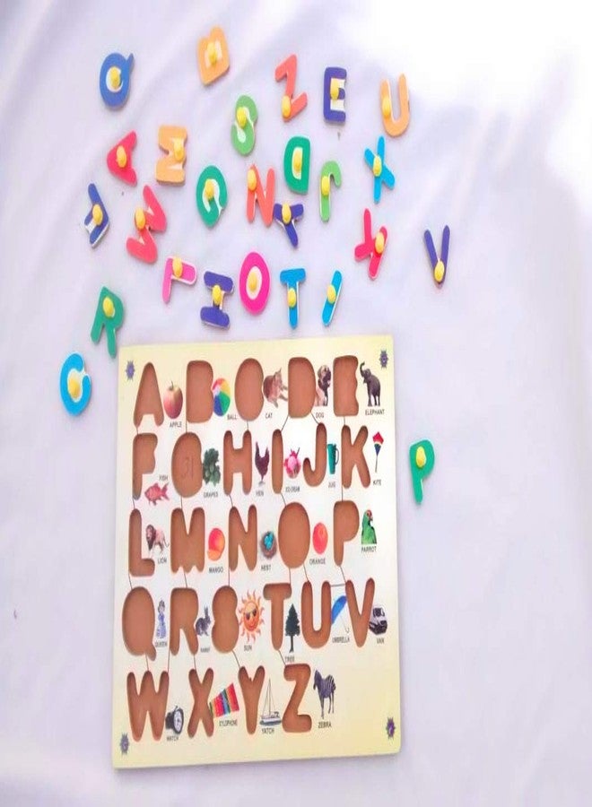 futurez key� wooden capital alphabet puzzle tray with picture and knobs. help your kids to play and learn- Multi color - Image 3