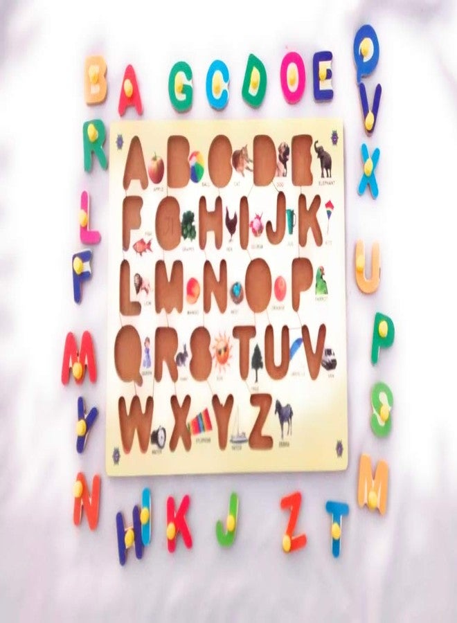futurez key� wooden capital alphabet puzzle tray with picture and knobs. help your kids to play and learn- Multi color - Image 2