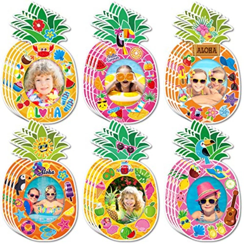 Pack Hawaiian Picture Frame Crafts Bulk Pineapple Summer Luau Photo Picture Frames DIY with Stickers Hawaiian Beach Aloha Crafts Kit Tropical Decor Gift Favors - Image 1