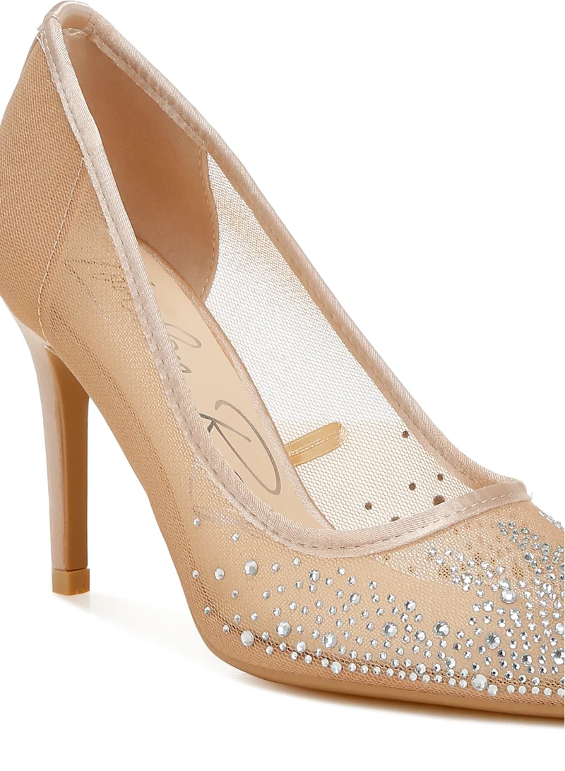 London Rag Mesh Rhinestone Stiletto Pumps in Beige