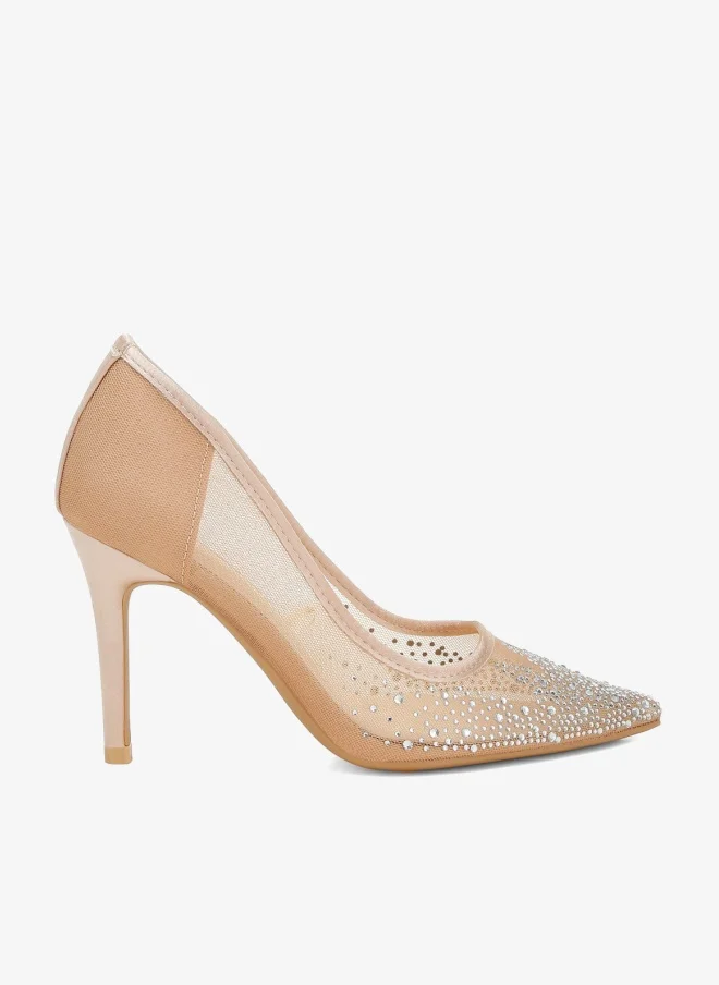 لندن راج مضخات شبكية من حجر الراين بكعب ستيليتو باللون البيج