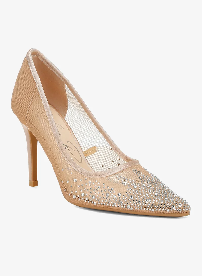 لندن راج مضخات شبكية من حجر الراين بكعب ستيليتو باللون البيج