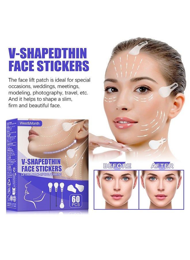 WEST MONTH 60 Pcs Face Lift Tape Tapes with String, Waterproof High Elasticity V Shape Lift Tape Stickers for Wrinkles Jowls Neck Eye, Quick Face Lifting Band for Women Face Beauty - Image 3