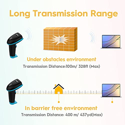 NADAMOO Wireless Barcode Scanner 328 Feet Transmission Distance USB Cordless 1D Laser Automatic Barcode Reader Handhold Bar Code Scanner with USB Receiver for Store, Supermarket, Warehouse - Blue - Image 3
