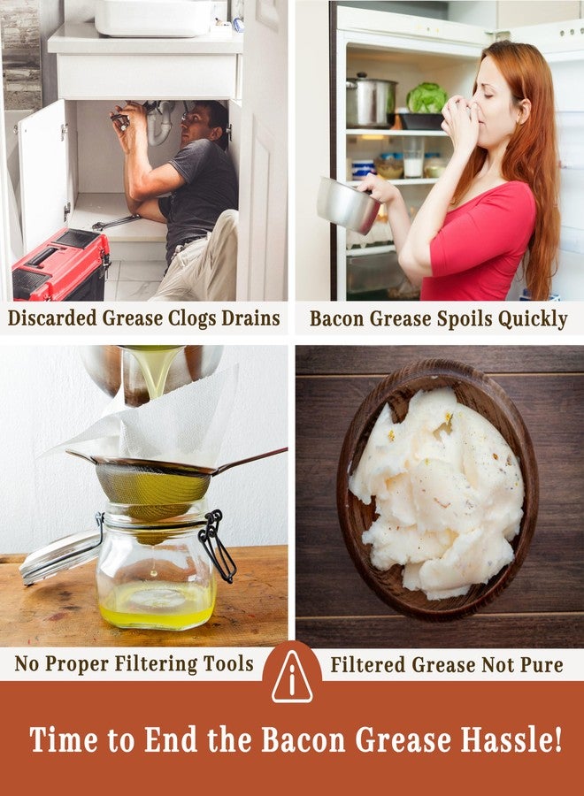 Ayerphalo Bacon Grease Container with Strainer - With Food-Grade Silicone Spatula, 24oz Enamel Rustic Farmhouse Fat Container, Keeper, Recipes, Dishwasher Safe - Image 2