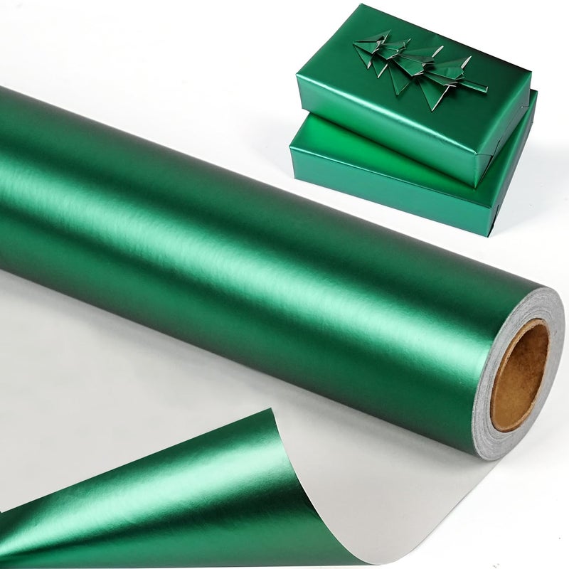 RUIFUN Green Wrapping Paper Roll Matte Metallic Texture Solid Color Pearlescent Gift Paper Dark Green Gift Wrapping Paper for Christmas Birthday Wedding Fathers Day Holiday 17 Inches x 328 Feet - Image 3