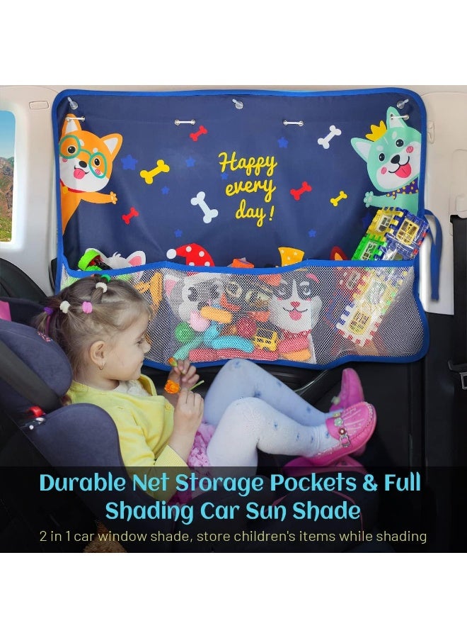 مظلة شمسية للسيارة للأطفال - تغطية كاملة للنافذة مع جيب شبكي للتخزين، بنقشة كلب أزرق لطيف، و7 أكواب شفط لحماية الأطفال من الشمس والحرارة والأشعة فوق البنفسجية. - Image 2