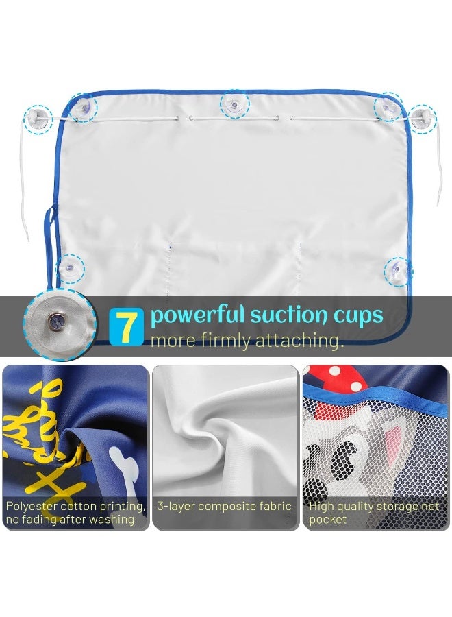 مظلة شمسية للسيارة للأطفال - تغطية كاملة للنافذة مع جيب شبكي للتخزين، بنقشة كلب أزرق لطيف، و7 أكواب شفط لحماية الأطفال من الشمس والحرارة والأشعة فوق البنفسجية. - Image 4