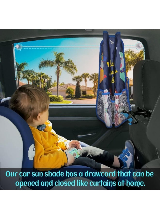 مظلة شمسية للسيارة للأطفال - تغطية كاملة للنافذة مع جيب شبكي للتخزين، بنقشة كلب أزرق لطيف، و7 أكواب شفط لحماية الأطفال من الشمس والحرارة والأشعة فوق البنفسجية. - Image 3