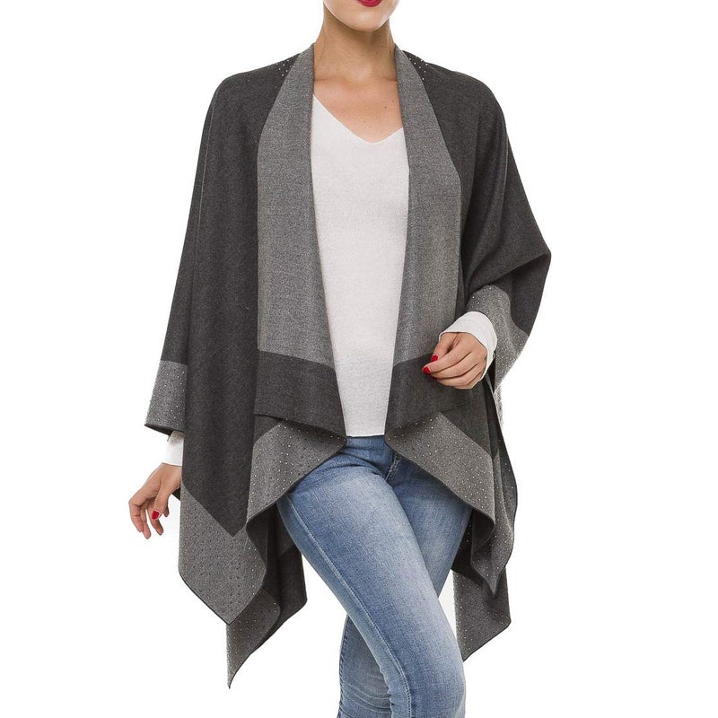 MELIFLUOS DESIGNED IN SPAIN Women's Shawl Wrap Poncho Ruana Cape Cardigan Sweater Open Front for Travel Flight Cruises (PCS-4) - Image 3