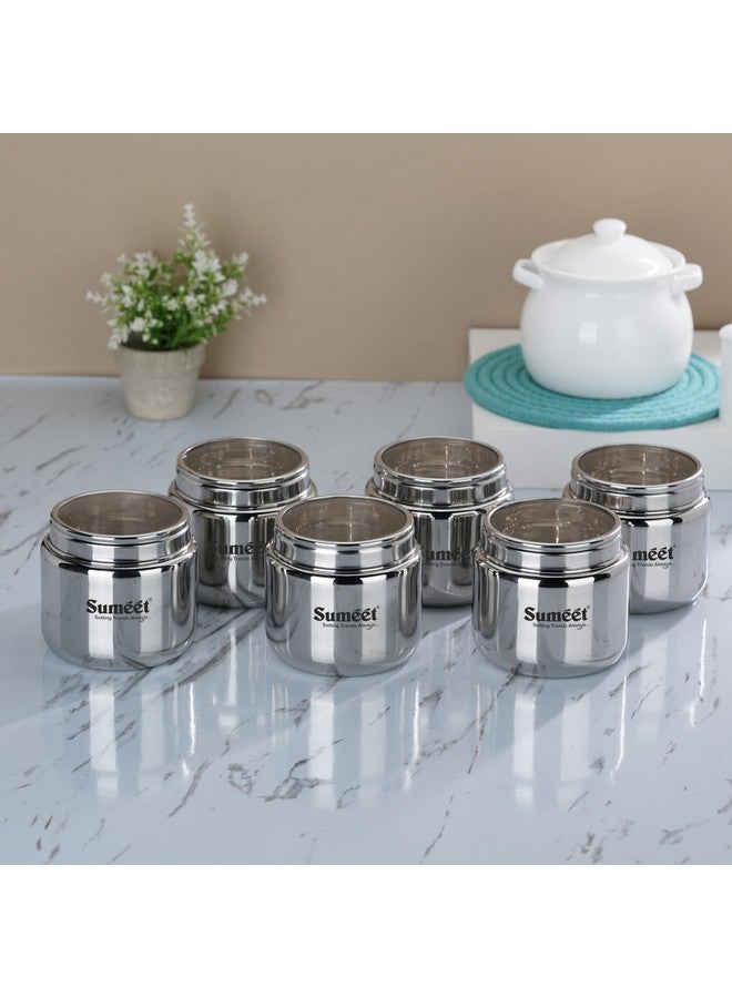 Sumeet Stainless Steel Canisters/Dabba/Storage Containers for Kitchen with See Through Lid, Set of 6 Pcs, 1450ml Each, 13.5cm Dia, Silver - Image 1
