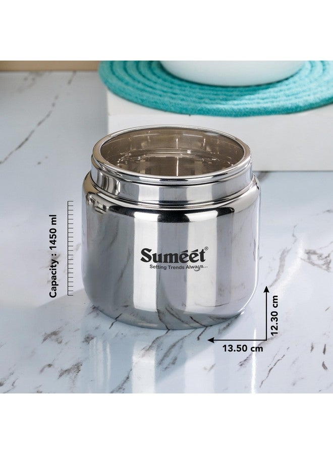 Sumeet Stainless Steel Canisters/Dabba/Storage Containers for Kitchen with See Through Lid, Set of 6 Pcs, 1450ml Each, 13.5cm Dia, Silver - Image 4