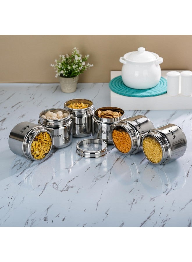 Sumeet Stainless Steel Canisters/Dabba/Storage Containers for Kitchen with See Through Lid, Set of 6 Pcs, 1450ml Each, 13.5cm Dia, Silver - Image 3