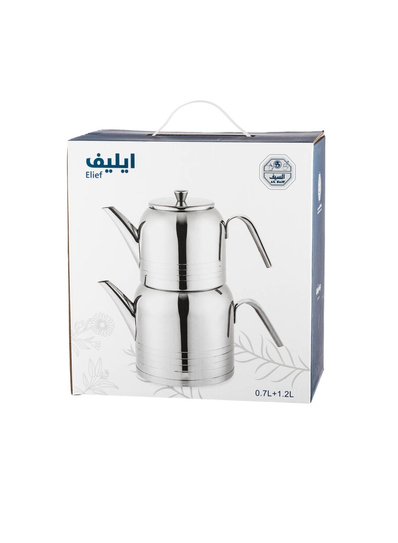 السيف  طقم أبريق شاي سموار ستانسل استيل مقاسين 0.7 + 1.2 لتر - Image 4