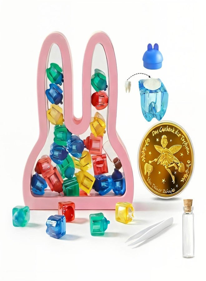 Caiumai Tooth Fairy Box with 20 Colorful Tooth Chambers, Tooth Holder for Kids Teeth, Keepsake Box for Baby Teeth & First Haircut, Includes Tooth Fairy Coins,Perfect Tooth Fairy Gift (Pink rabbit) - Image 1