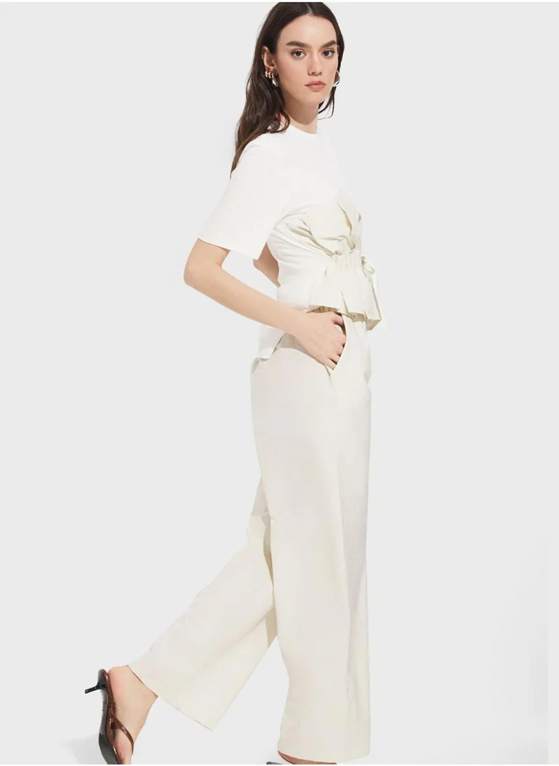 JUNE Tie Detail Pants & T-Shirt