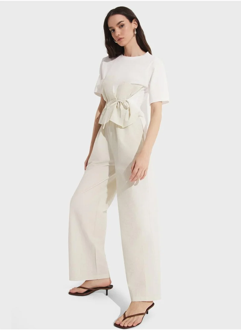 JUNE Tie Detail Pants & T-Shirt