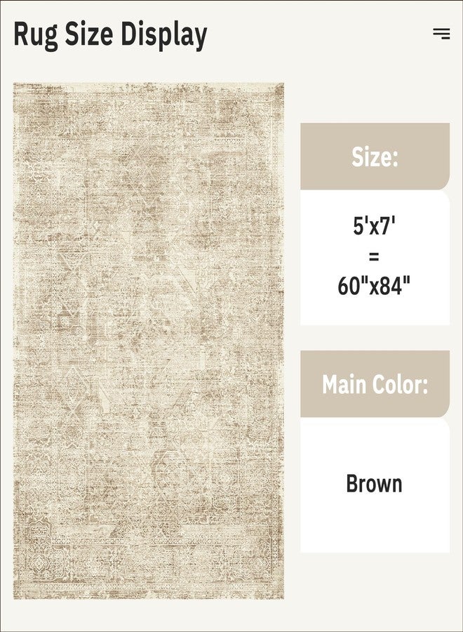 Soalmost 5x7 Area Rugs Brown Low Pile Indoor Washable Trendy Faded Style Floral Rugs for Bedroom Living Room Dining Room Foldable Non-Slip Thin Print Mat - Image 5
