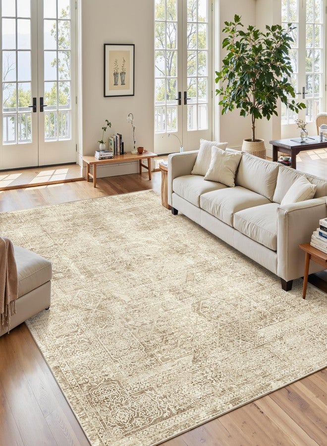 Soalmost 5x7 Area Rugs Brown Low Pile Indoor Washable Trendy Faded Style Floral Rugs for Bedroom Living Room Dining Room Foldable Non-Slip Thin Print Mat - Image 2
