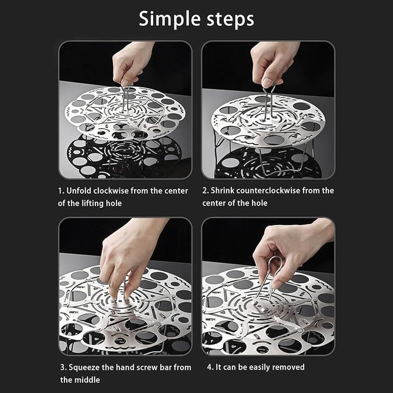 304 الفولاذ المقاوم للصدأ قابلة للتوسيع رف البخار الدوار طبق الطعام القابل للطي - Image 5