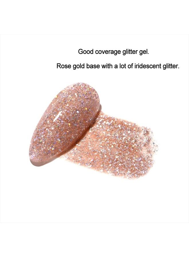 FZANEST Glitter Gel Nail Polish,Led UV Gel Polish Diamond Sparkle Color Soak Off Long Lasting Nail Gel (Diamond Rose Gold) - Image 2