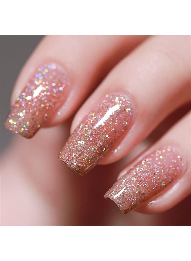 FZANEST Glitter Gel Nail Polish,Led UV Gel Polish Diamond Sparkle Color Soak Off Long Lasting Nail Gel (Diamond Rose Gold) - Image 1