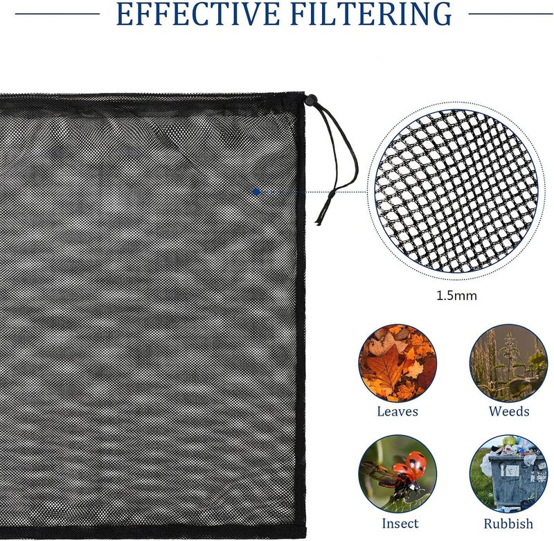 Shappy Shappy 2 Pack 19 x 20 Inch Large Pump Barrier Bag Black Pump Filter Fine Mesh Filter Media Bag with Drawstring for Pond Biological Filters Pond Submersible Outdoor Aquarium - Image 3