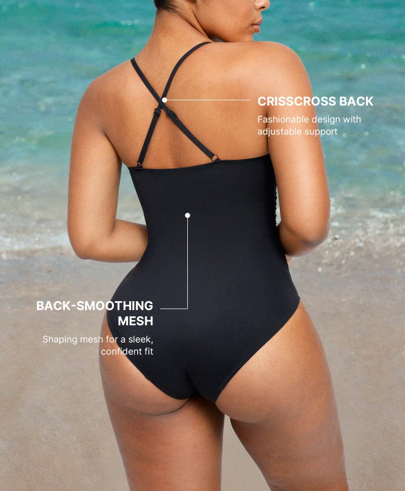 SHAPELLX Womens Swimsuits Tummy Control Bathing Suit Slimming One Piece U-Ring Shapewear Shaping Swimwear Black Medium - Image 3