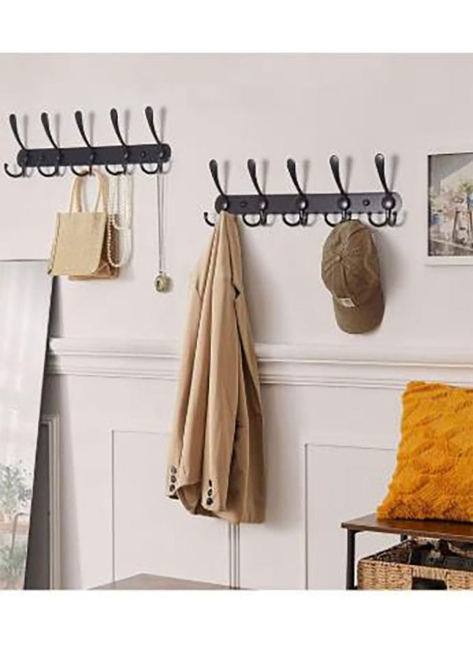 Bukela Coat Rack Wall Mounted with 5 Tri Hooks, Heavy Duty Stainless Steel Wall Hanger, Metal Coat Hook Rail for Coat Hat Towel Purse Robes Mudroom Bathroom Entryway (Black, 2 Pack) - Image 2