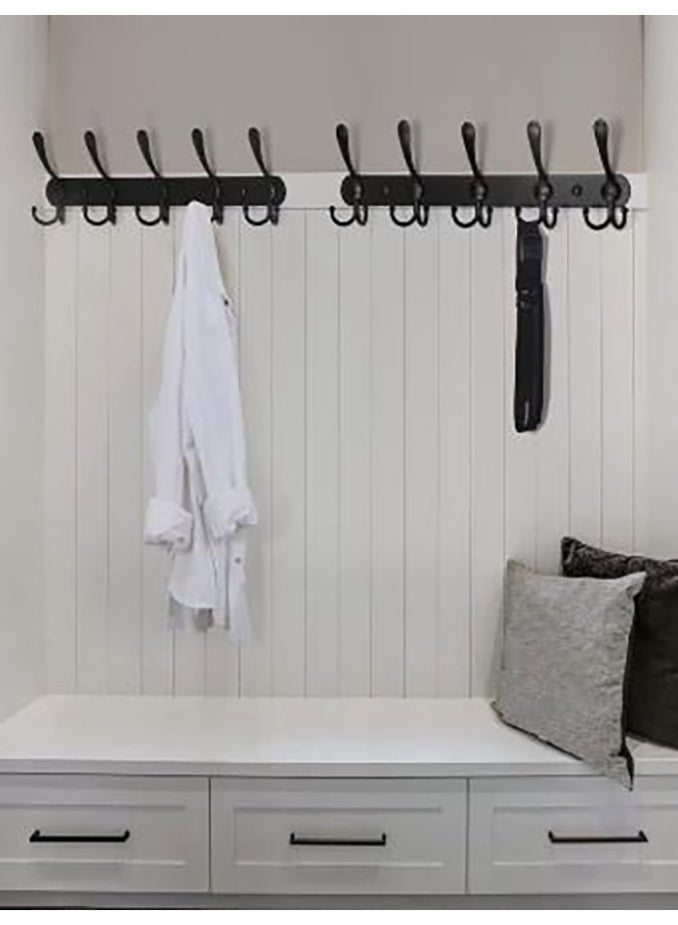 Bukela Coat Rack Wall Mounted with 5 Tri Hooks, Heavy Duty Stainless Steel Wall Hanger, Metal Coat Hook Rail for Coat Hat Towel Purse Robes Mudroom Bathroom Entryway (Black, 2 Pack) - Image 3