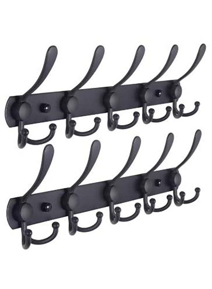 Bukela Coat Rack Wall Mounted with 5 Tri Hooks, Heavy Duty Stainless Steel Wall Hanger, Metal Coat Hook Rail for Coat Hat Towel Purse Robes Mudroom Bathroom Entryway (Black, 2 Pack) - Image 1