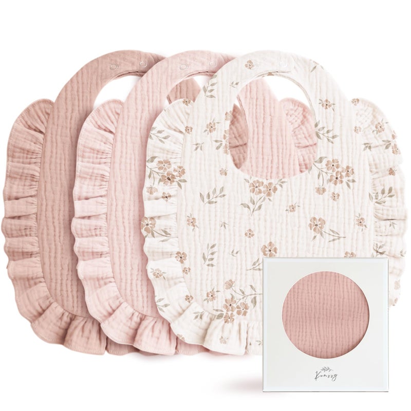 Konssy Muslin Baby Bibs for Girls Soft 100 Cotton Drool Bibs Ruffle Trim for Newborns Toddlers 036 Months 3Pack - Image 2
