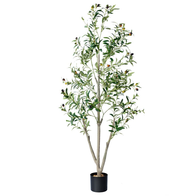 NOVAROOT Olive Trees Artificial Indoor, 5FT Tall Faux Olive Tree with Moss and Planter, Artificial Plants Indoor with Natural Wood Trunk and Lifelike Fruits, Fake Tree for Home Office Living Room Decor - Image 1