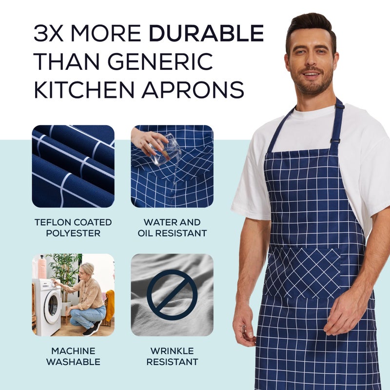 Will Well Kitchen Apron for Men and Women - Patterned Aprons for Cooking. Baking & Grilling  Chef Apron  Server Apron  & Waitress Apron With Pockets  Oil & Water Resistant Apron  1 Pack  Checkered - Image 1
