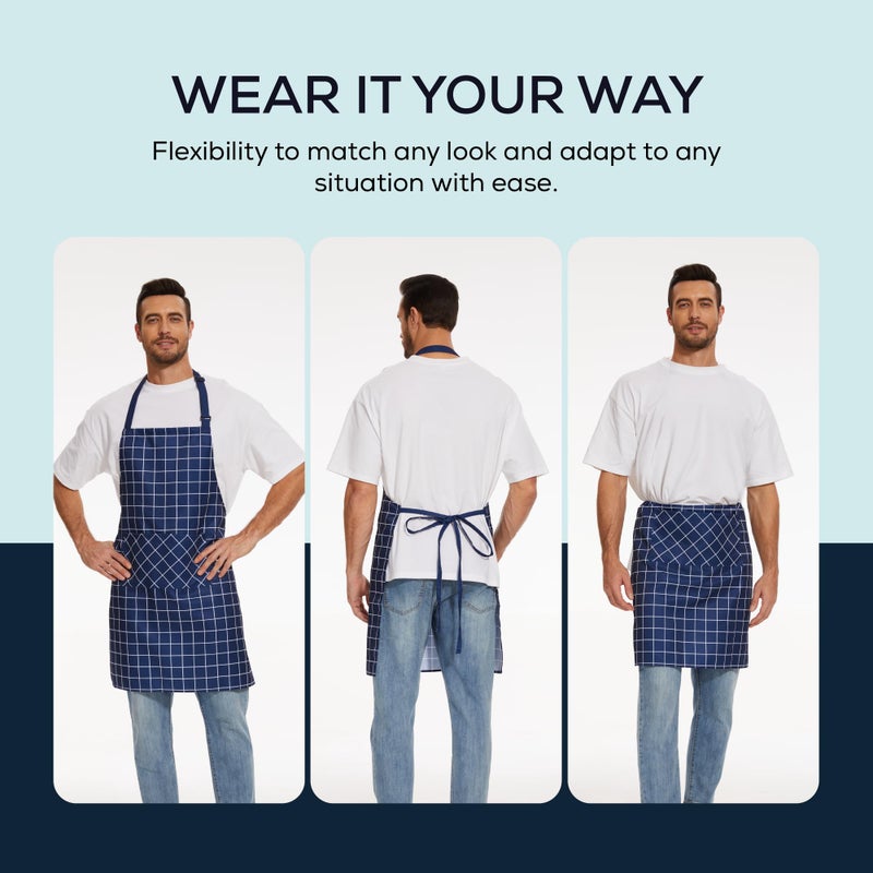 Will Well Kitchen Apron for Men and Women - Patterned Aprons for Cooking. Baking & Grilling  Chef Apron  Server Apron  & Waitress Apron With Pockets  Oil & Water Resistant Apron  1 Pack  Checkered - Image 4
