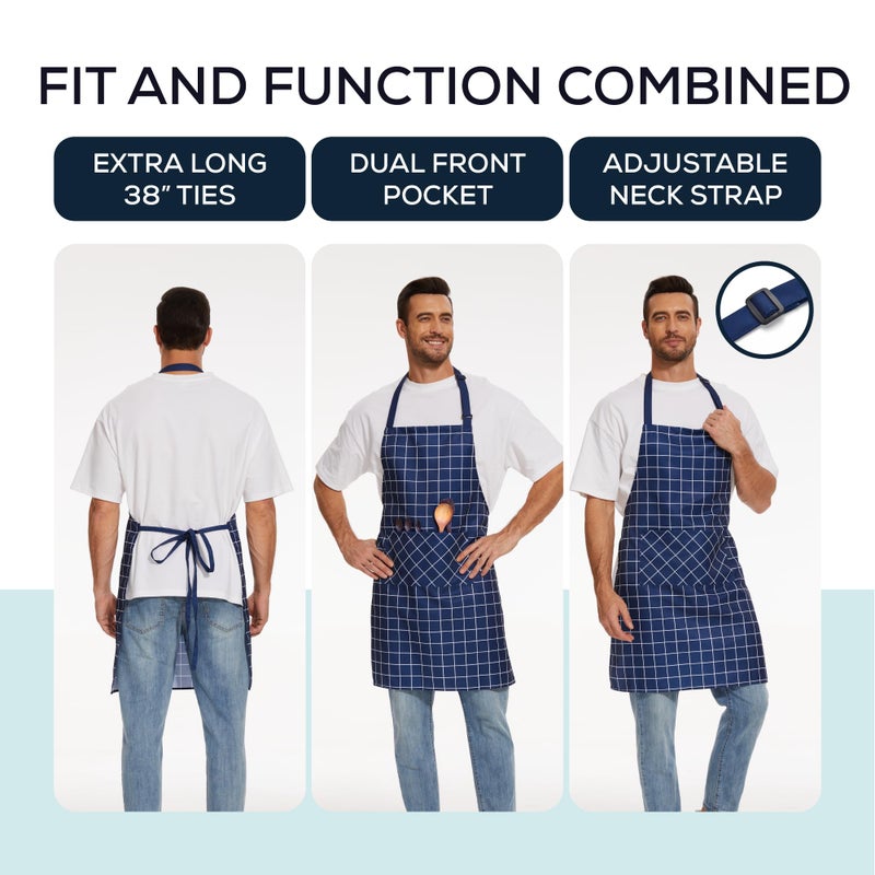 Will Well Kitchen Apron for Men and Women - Patterned Aprons for Cooking. Baking & Grilling  Chef Apron  Server Apron  & Waitress Apron With Pockets  Oil & Water Resistant Apron  1 Pack  Checkered - Image 2