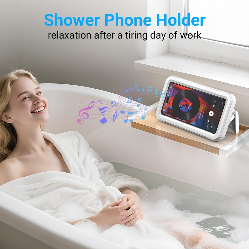 Coolpow Shower Phone Holder Waterproofã€480Â°Rotatableã€‘Retractable Adjustable Shower Phone Case Shower Stall Accessories for Bathroom Wall Phone Mount Stand Water Proof Anti Fog Case for 4-7"Cellphones - Image 2