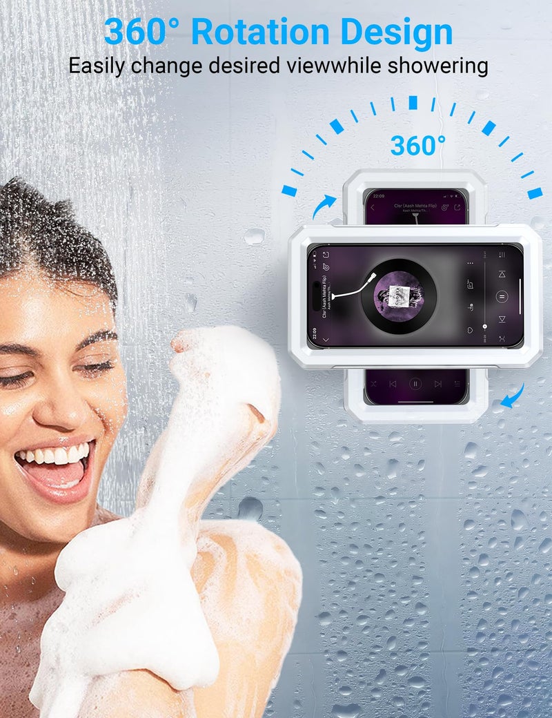 Coolpow Shower Phone Holder Waterproofã€480Â°Rotatableã€‘Retractable Adjustable Shower Phone Case Shower Stall Accessories for Bathroom Wall Phone Mount Stand Water Proof Anti Fog Case for 4-7"Cellphones - Image 3