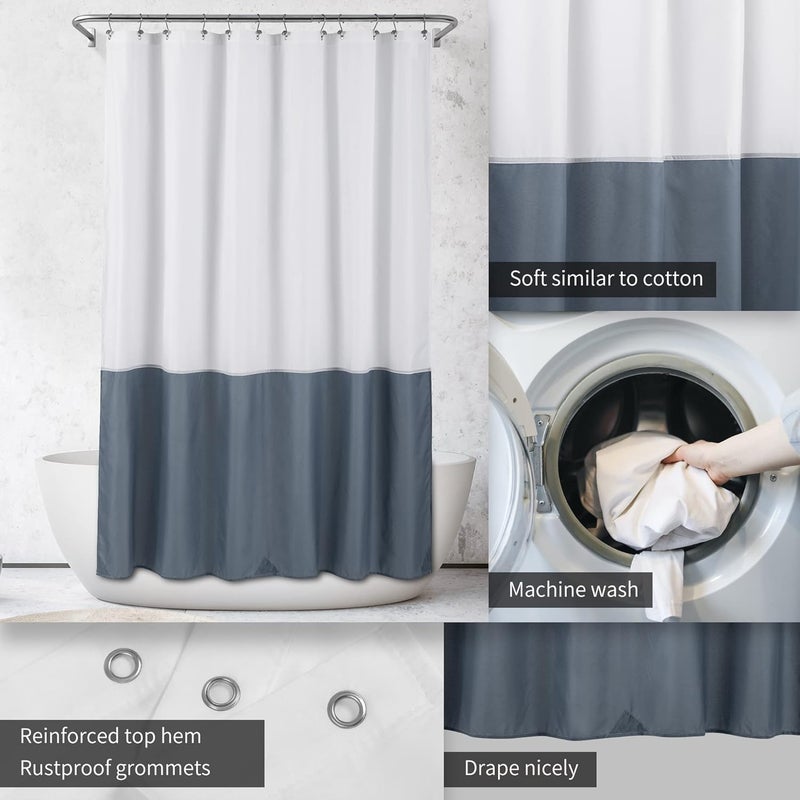 ALYVIA SPRING Waterproof Fabric Shower Curtain Liner - Soft & Light-Weight Cloth Shower Liner, 3 Bottom Magnets, Hotel Quality & Machine Washable - Standard Size 72x72, White and Stone Blue - Image 3