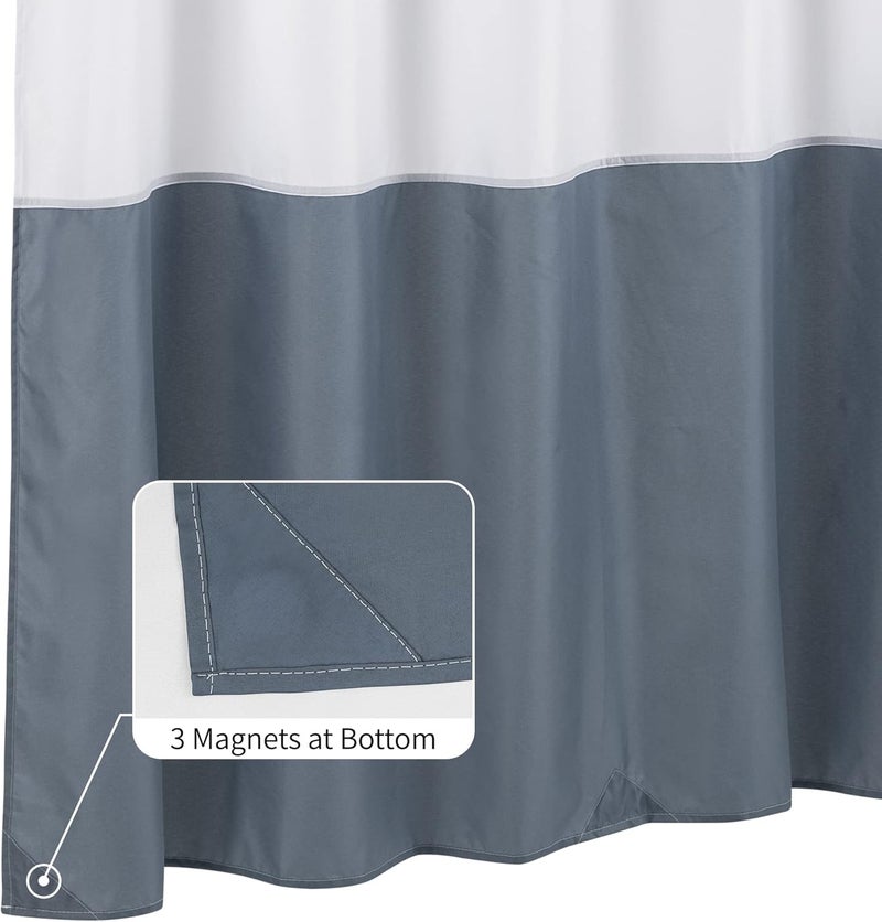 ALYVIA SPRING Waterproof Fabric Shower Curtain Liner - Soft & Light-Weight Cloth Shower Liner, 3 Bottom Magnets, Hotel Quality & Machine Washable - Standard Size 72x72, White and Stone Blue - Image 2