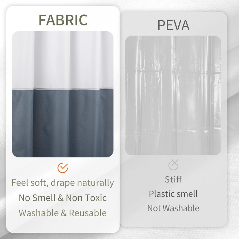 ALYVIA SPRING Waterproof Fabric Shower Curtain Liner - Soft & Light-Weight Cloth Shower Liner, 3 Bottom Magnets, Hotel Quality & Machine Washable - Standard Size 72x72, White and Stone Blue - Image 4