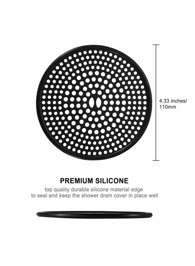 Fipoque 304 Stainless Steel Hair Catcher Shower Drain Cover with Silicone, Shower Stall Drain Strainer, Bathtub Hair Stopper, Bathroom Hair Trap Floor Drain Protector, Matte Black 4.33 Inches Round Flat - Image 2