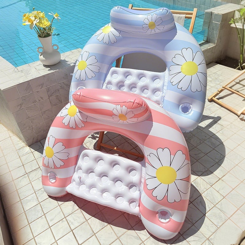 Retro Daisy U-Shape Inflatable Pool Lounger Float Bed - Image 2