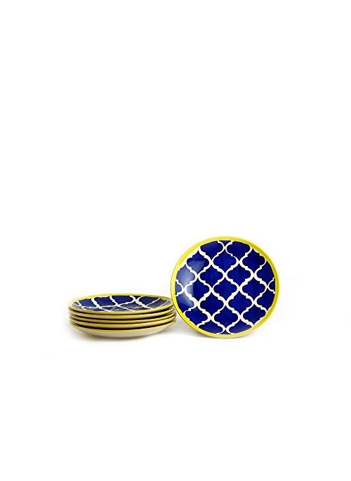 Caffeine Caffeine Ceramic Handmade Stoneware Blue Umrao Quarter Plate 8” (Set of 6 Dishwasher & Microwave Safe)  - Image 1