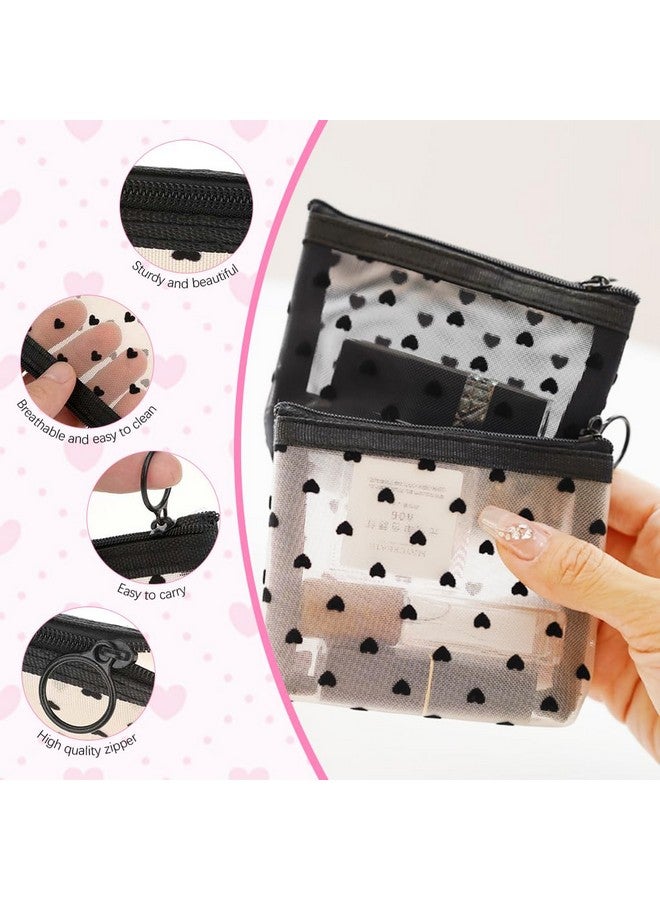 MAYCREATE® 3Pcs Small Pouches for Women,Mini Mesh Lipstick Makeup Pouch,Zipper Coin Pouch Purse Heart Prints Small Cosmetic Bags See-Through Accessories Storage Organizer 12x9cm - Image 3
